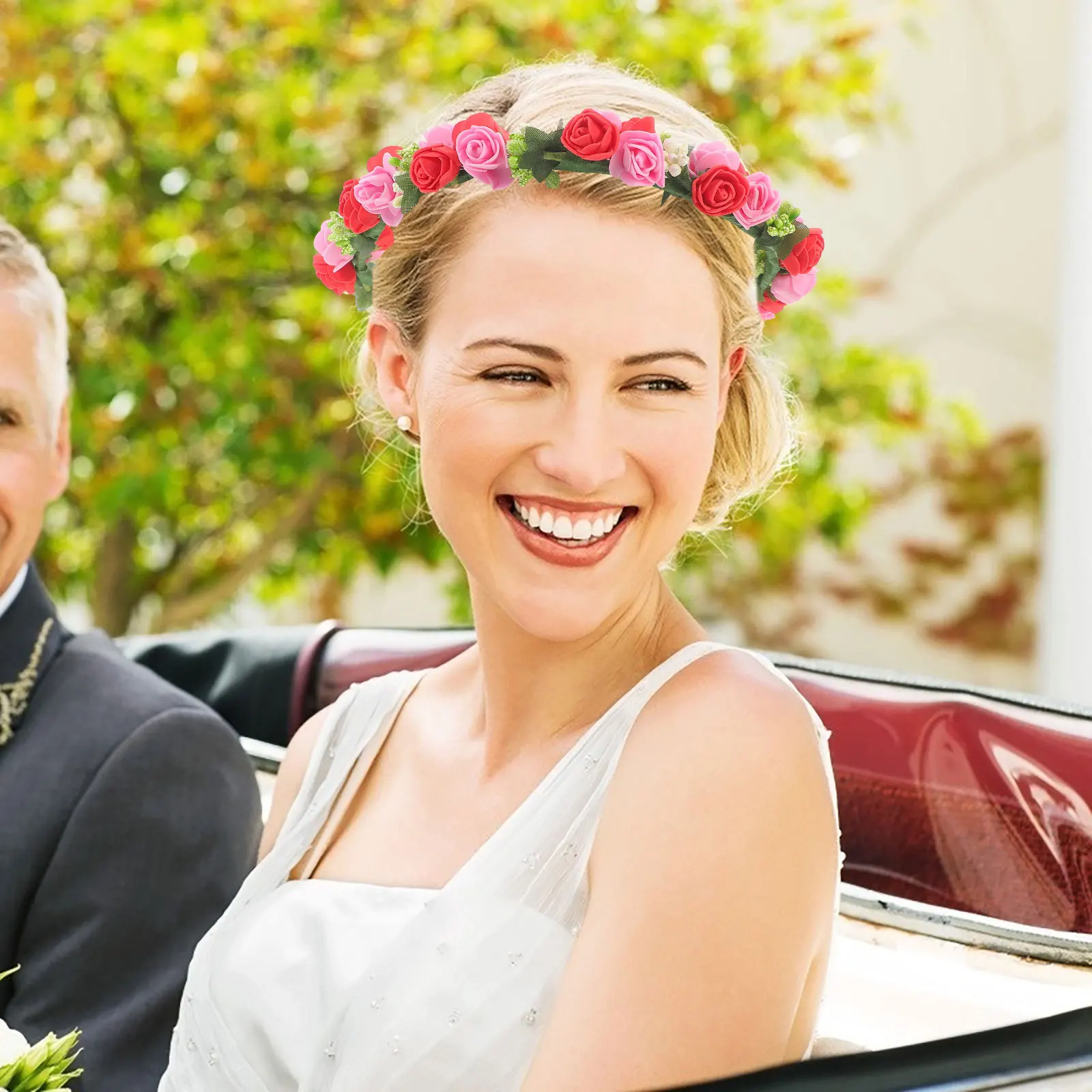 

Floral Crown Bride Headpiece Wedding Realistic Fake Flowers Flower Girl Headband Party Hair Accessory Bride Headbands