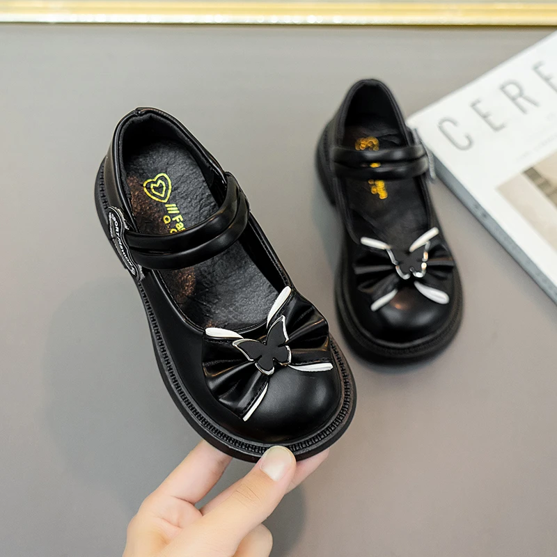 

Children 2023 Shallow Loafers Girls Leather Shoes Butterfly with Bow Cute Kids Shoes Spring and Summer Non-slip Princess Shoes