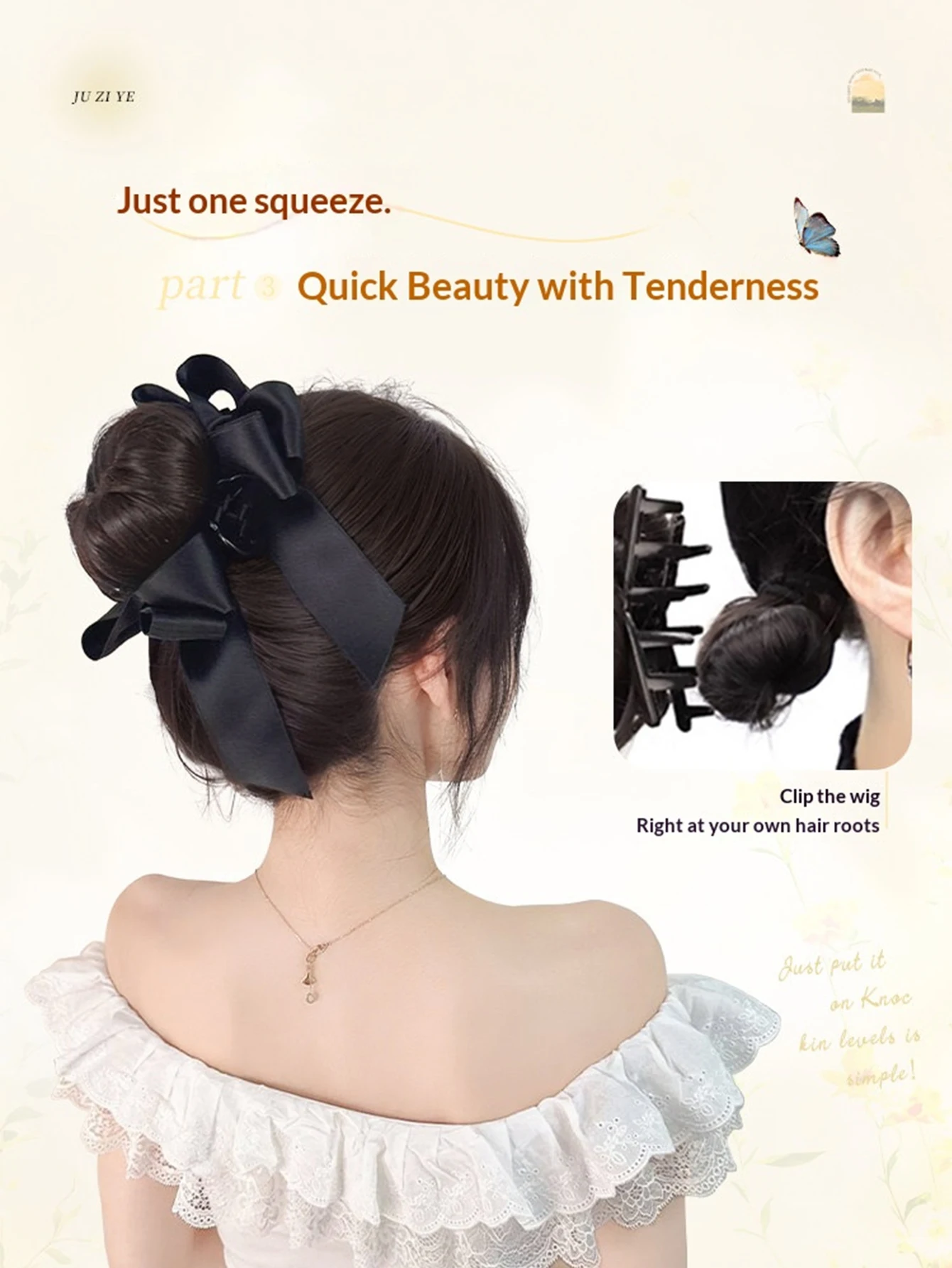 Maruko Head Wig Grip Clip Female Natural Simulation Bow Flower Bud Curl Hair Fluffy Synthetic Wig Package