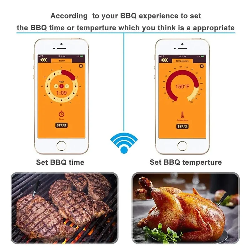 Wireless Meat Food Thermometer for Oven Grill BBQ Smoker Kitchen Smart Digital Bluetooth Barbecue Thermometer Temperature Gauge