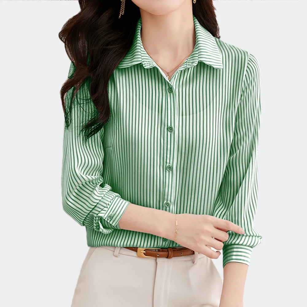 Elegant Striped Shirts Women Long Sleeve Soft Thin Womens Tops And Blouses Vintage Korean Fashion Female Casual Clothing