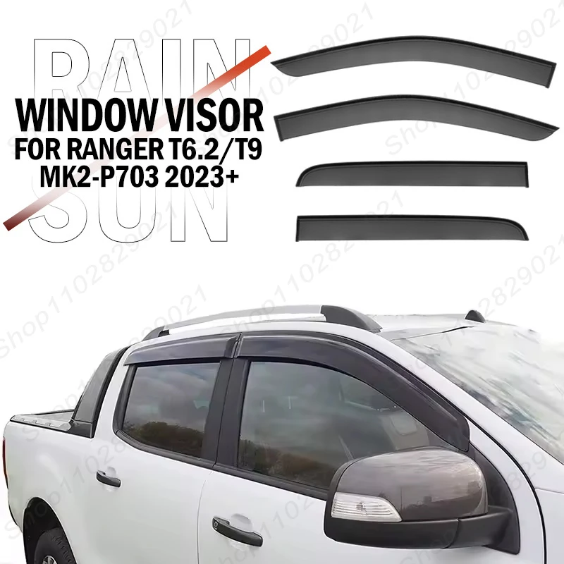 4Pcs Window Visor For Ford Ranger T6.2 T9 MK2-P703 2023+ Weathershield Sun Rain Deflector Guard Car Window Deflector 2024 2025