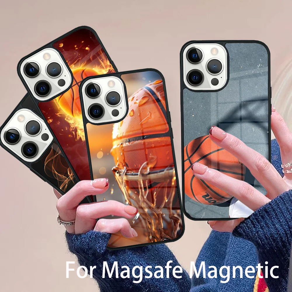 

Basketball On Fire Phone Case Magesafe Magnetic Wireless Charge Cover For IPhone 16 11 12 13 14 15 Pro Max Plus Mini