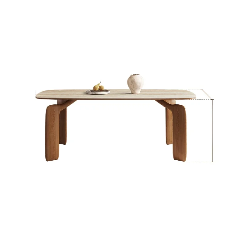

Travertine rock slab dining table ash wood solid wood small apartment French medium and retro French elephant leg dining table