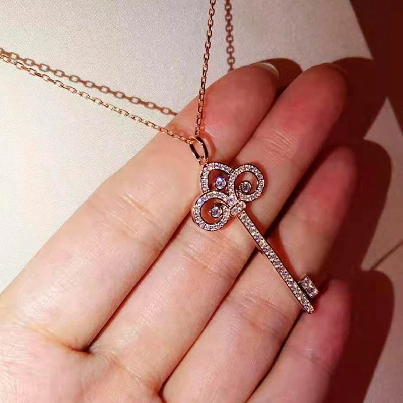 

Anziw White or Rose Gold Dainty Diamond Key Necklace for Women Girls 925 Sterling Silver Zircon Hypoallergenic Key Pendant Gifts