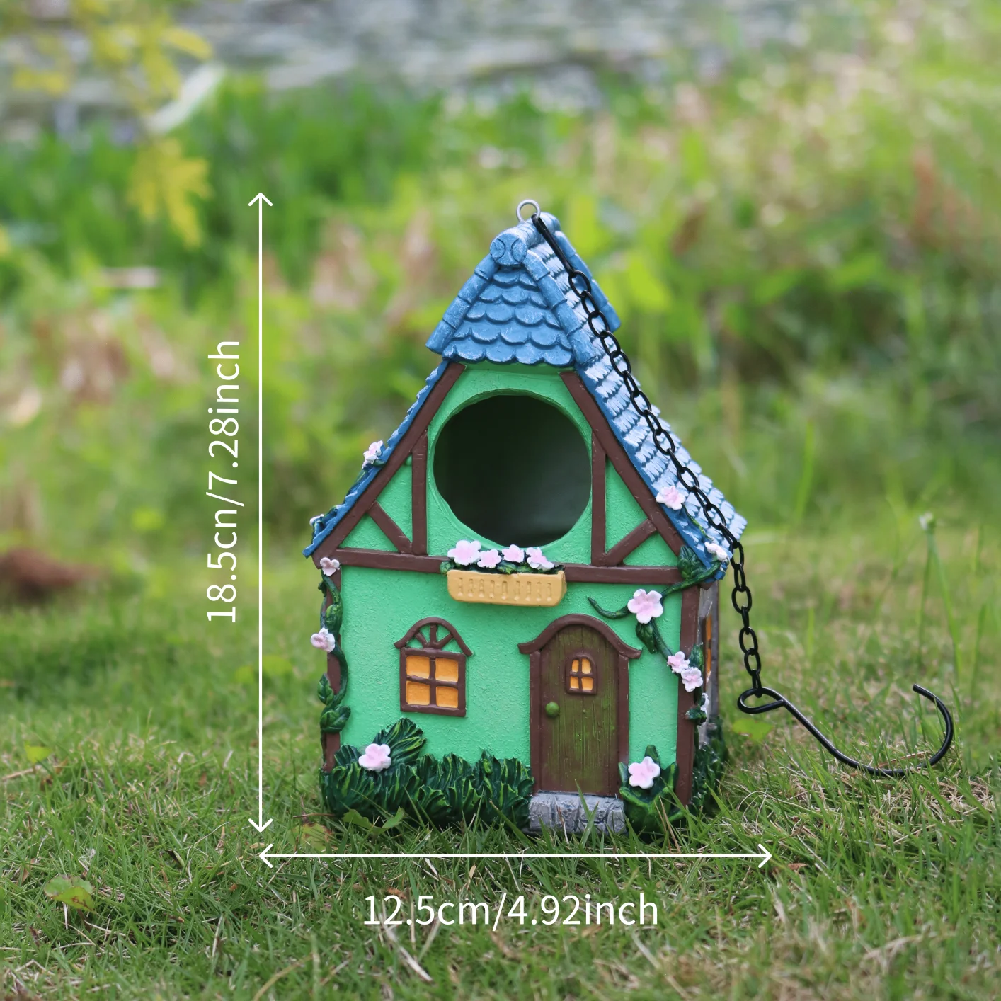 Cute Fairy Cottage Bird Feeder, Hang On Garden Trees To Attract Wild Birds. Waterproof Resin, Lovely Yard Decoration.