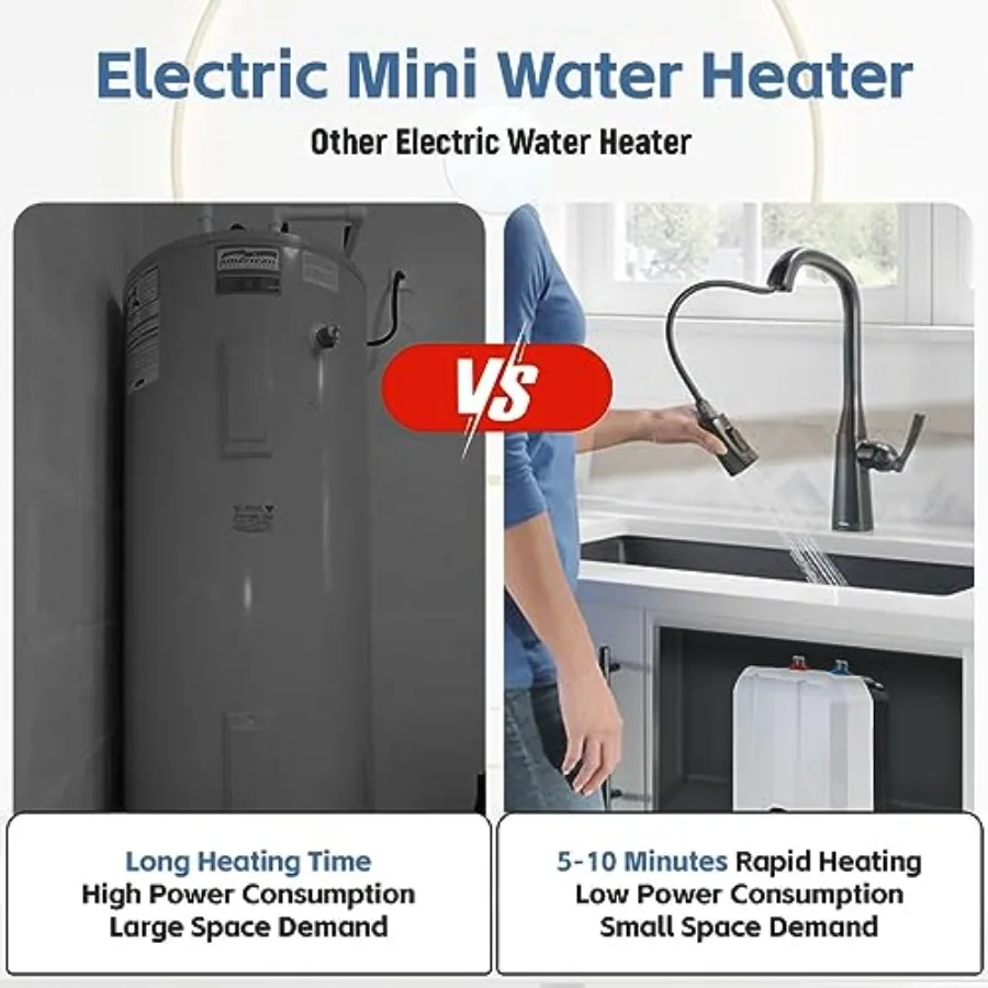 سخان مياه كهربي 1500 وات 6 لتر 1.59 جالون 110 فولت مدخل مياه علوي سخان مياه ساخن فوري صغير مع درجة حرارة قابلة للتعديل 3065 86