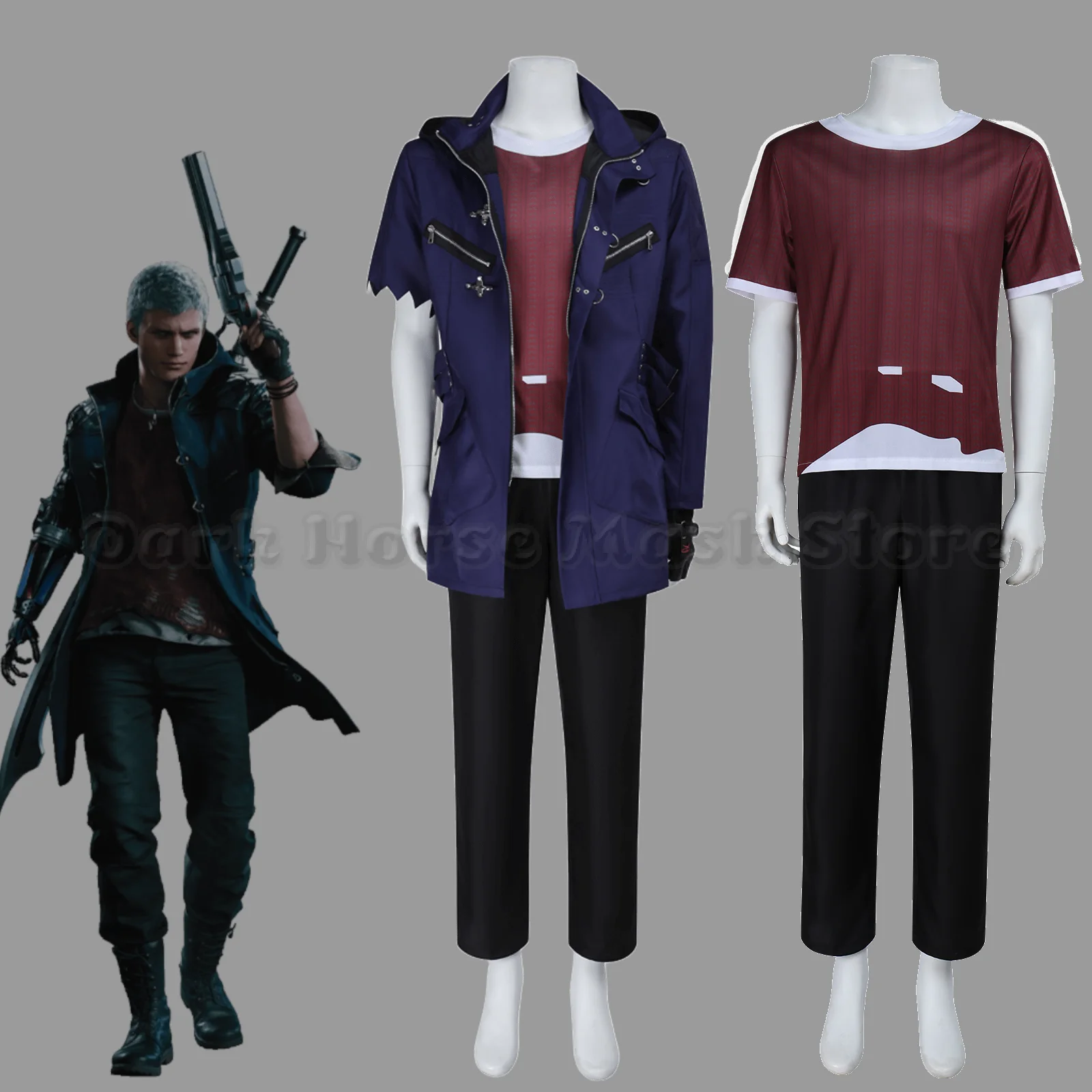 

Game DMC Nero Cosplay Costume Devil May Cry Nero Costume For Men Halloween Party Gothic Costume Outfit Men Coat Gloves