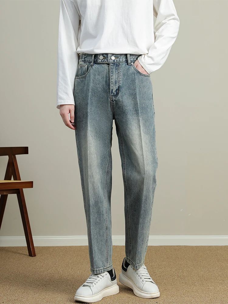 

Retro Waed Straight Leg Cotton Jeans Men's Faionable Tapered Casual Long Pants Youth ulari All-Season Wear