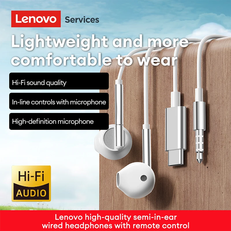 Lenovo Original YF28New Type-c 3.5mm Universal Wired Headphones Comfortable Stereo Wired headphones For mobile Phones, Computers
