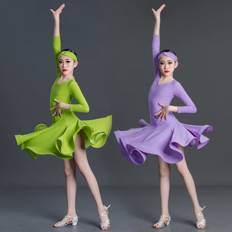 Primavera y verano, trajes de baile latino para niños y niñas, trajes de competición profesional, faldas oscilantes grandes, disfraces de actuación