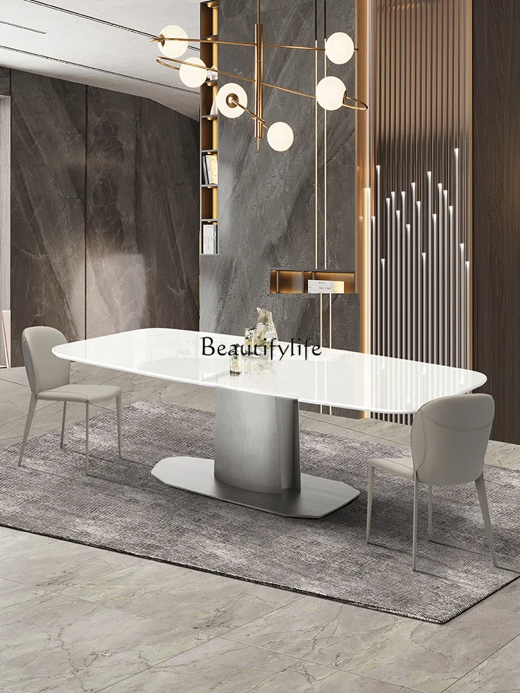

yj5Italian Simple Luxury Pure White Nano Jade Stone Dining Table Modern High-End Affordable Luxury