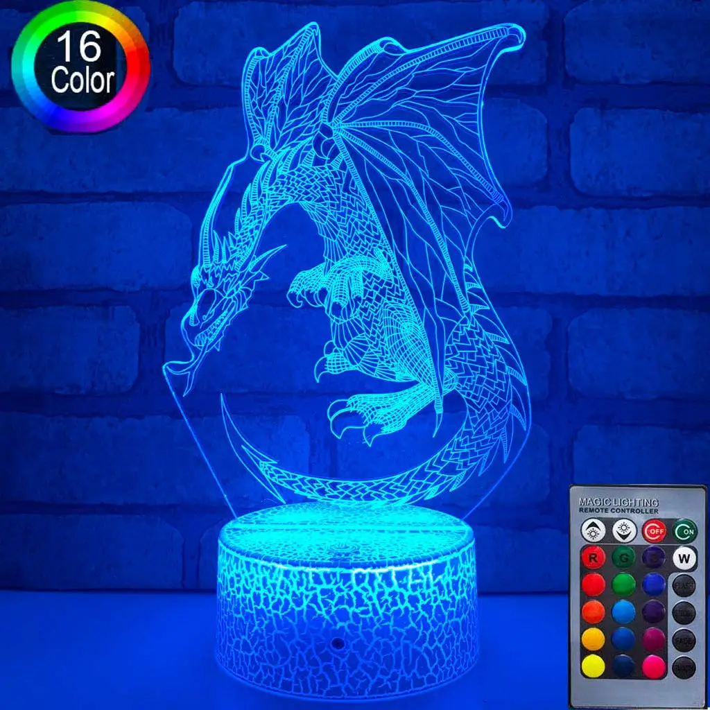 Dragon 3D Night Light,16 Colors Dragon 3D Illusion Night Light lamp with Remote Dragon Toys Light as Birthday Gifts for Kids