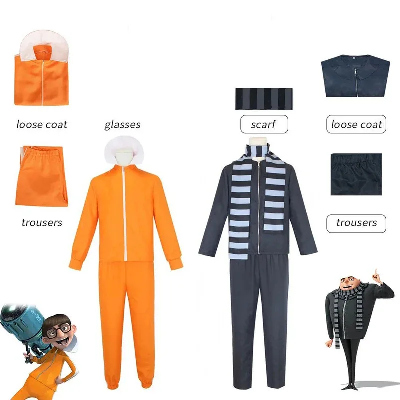 

Movie Despicable Me Gru Cosplay Dark Uniforms Outfit Costume Gru Adult Men Coat Pants Scarf Fantasy Suit For Halloween Christmas