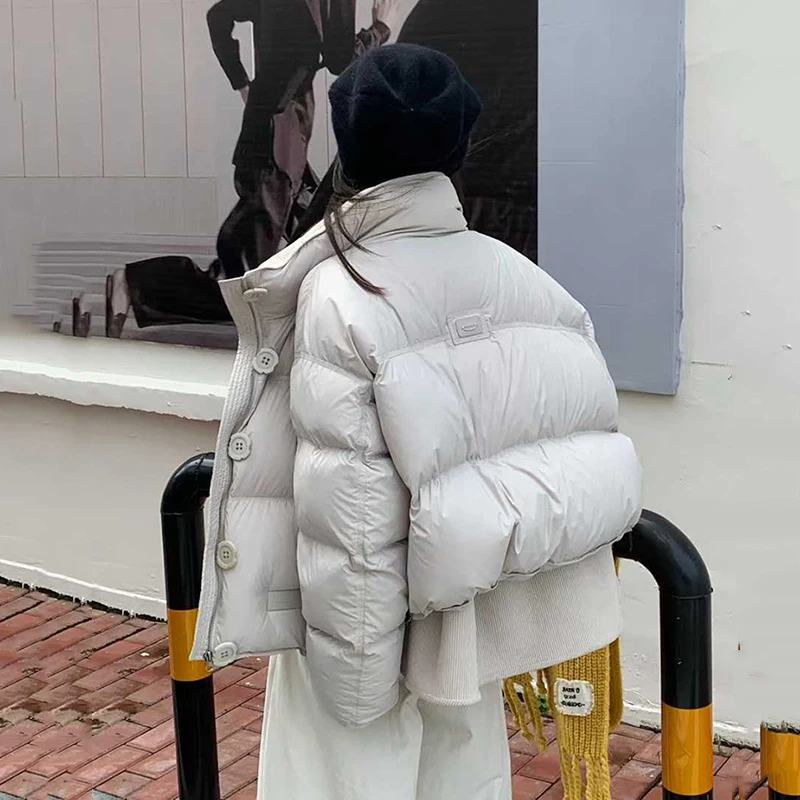 الشتاء قصيرة رقيق الصلبة الوقوف طوق أسفل سترة الإناث رشاقته الدافئة نفخة السترات النساء الأبيض بطة أسفل سستة باركر أبلى