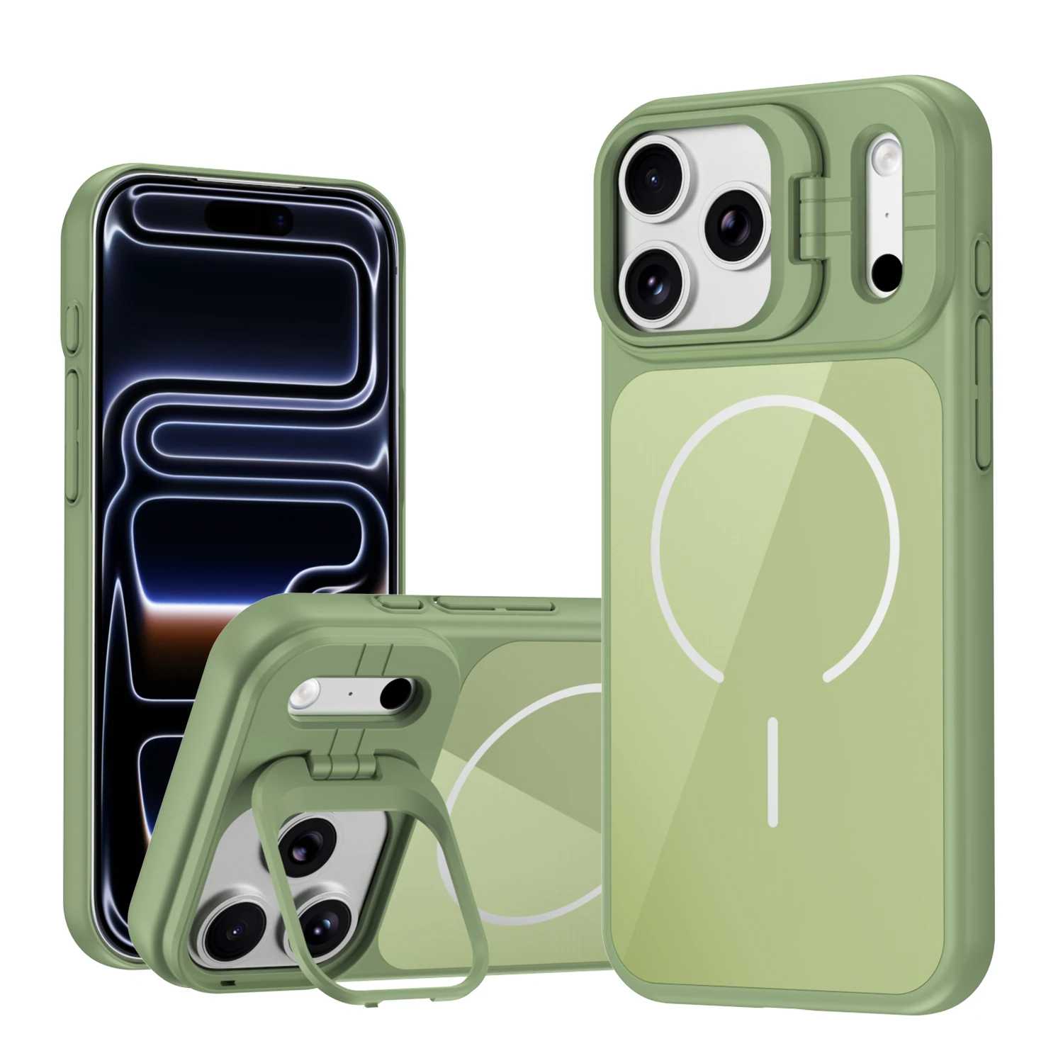 

Shockproof Wireless Charging Magnetic Glass Back Phone Case For iPhone 17 Pro Max 16 15 14 13, Lens Kickstand Hard Cover Funda
