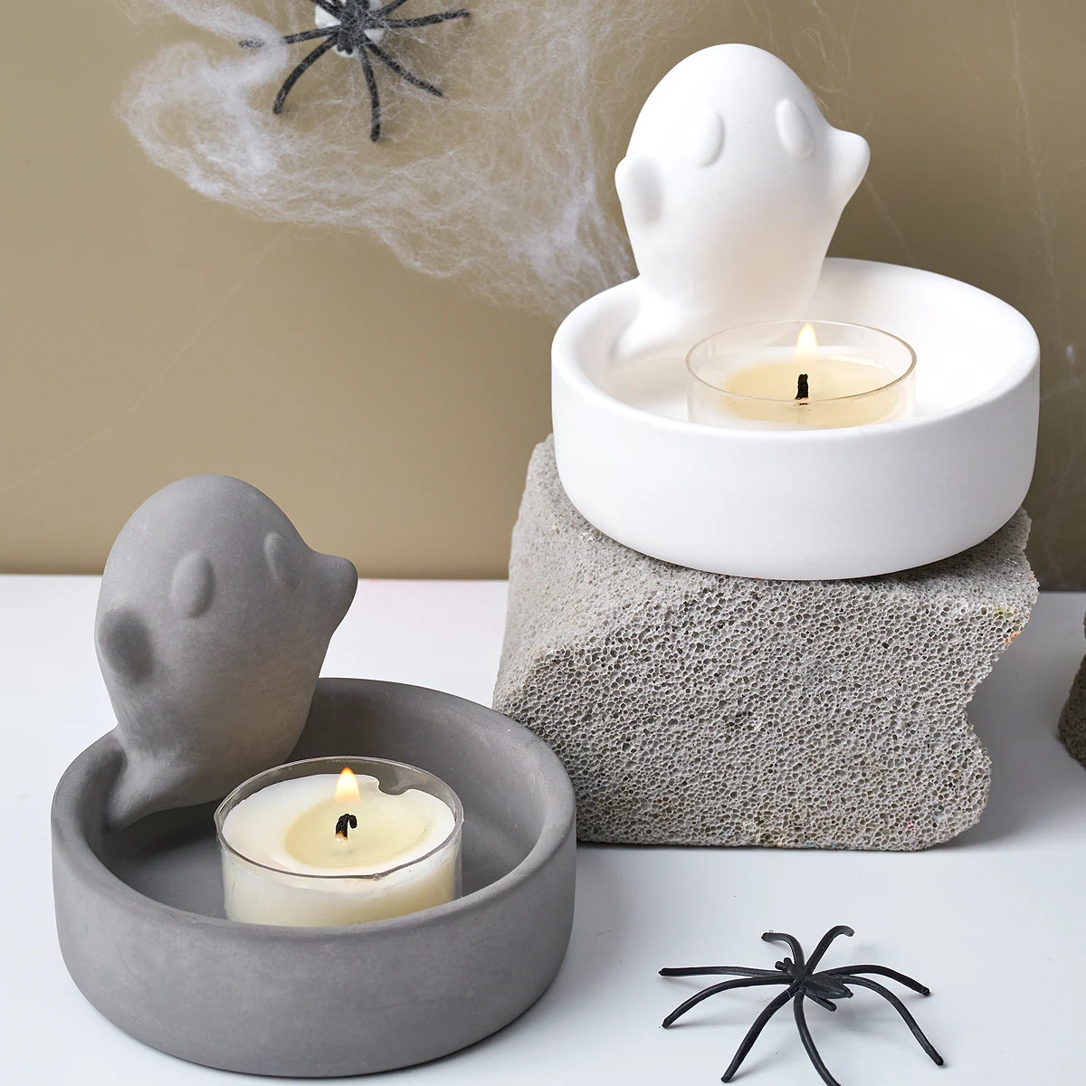 3D Ghost Candle Holder Silicone Mold DIY Halloween Ornaments Casting Molds Plaster Resin Candlestick Craft Gifts Making Mould