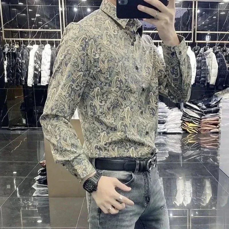 Man Shirt Floral Long Sleeve Graphic Shirts for Men Clothing Cotton Slim Fit S Asia Cheap Things with Comfortable Tops Summer