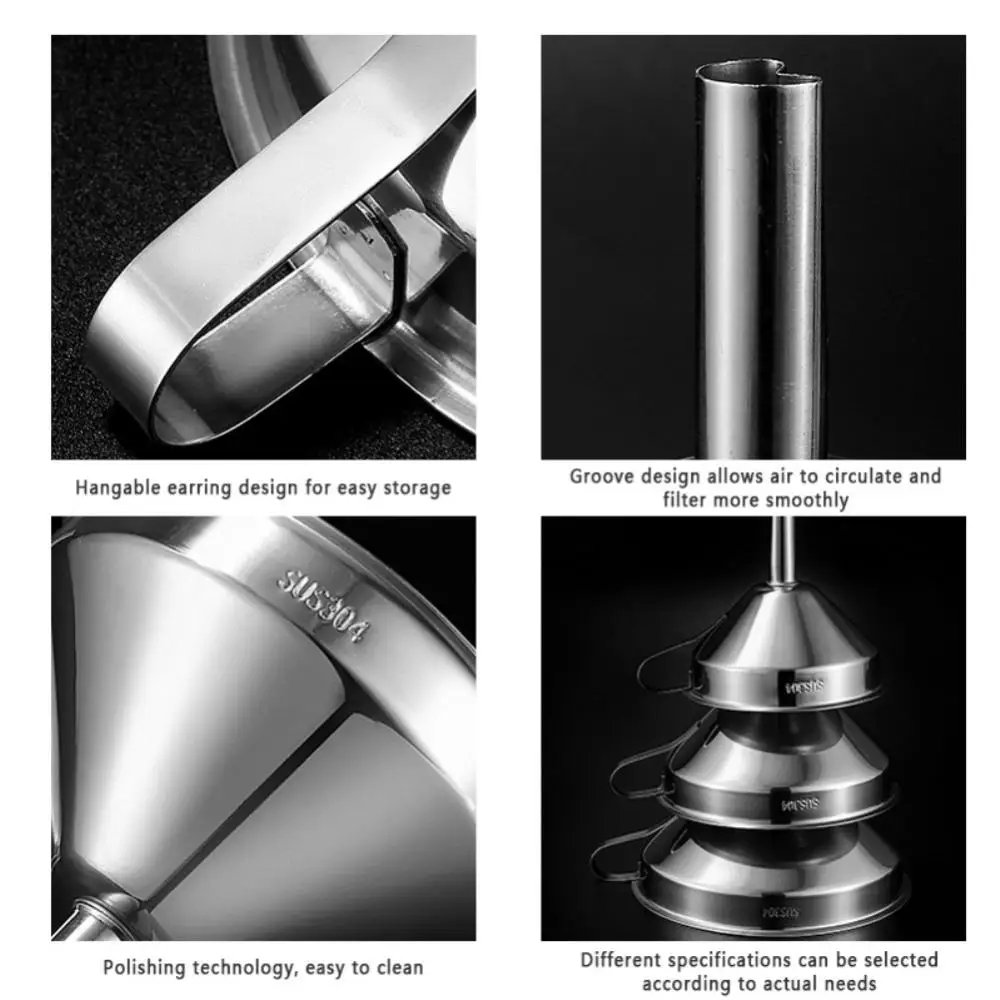 1PC Stainless Steel Funnel Kitchen Funnel For Oil Wine Metal Funnel Detachable Filter Wide Mouth Canning Funnel Kitchen Gadgets