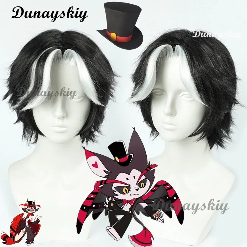 Husk Cosplay Wig Headwear Cosplay Hotel Husk Cosplay Headwear Accessories Male Black White Wig Role Modelings Halloween Party