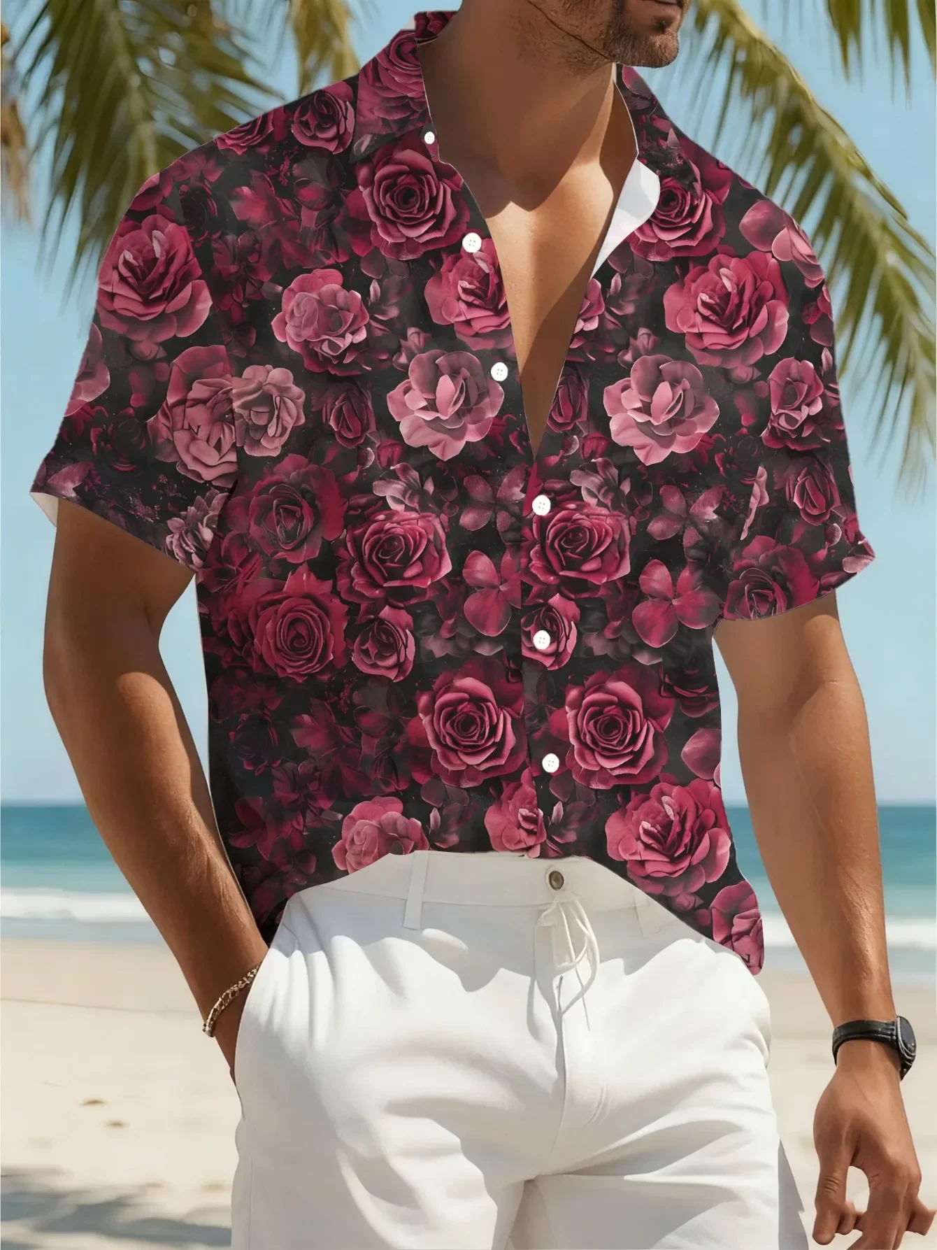 

Men's Summer Man Short Sleeve Hawaiian Shirt Cool Beach Party Print Loose Fit Breathable Fashion Tops For Holiday Wear