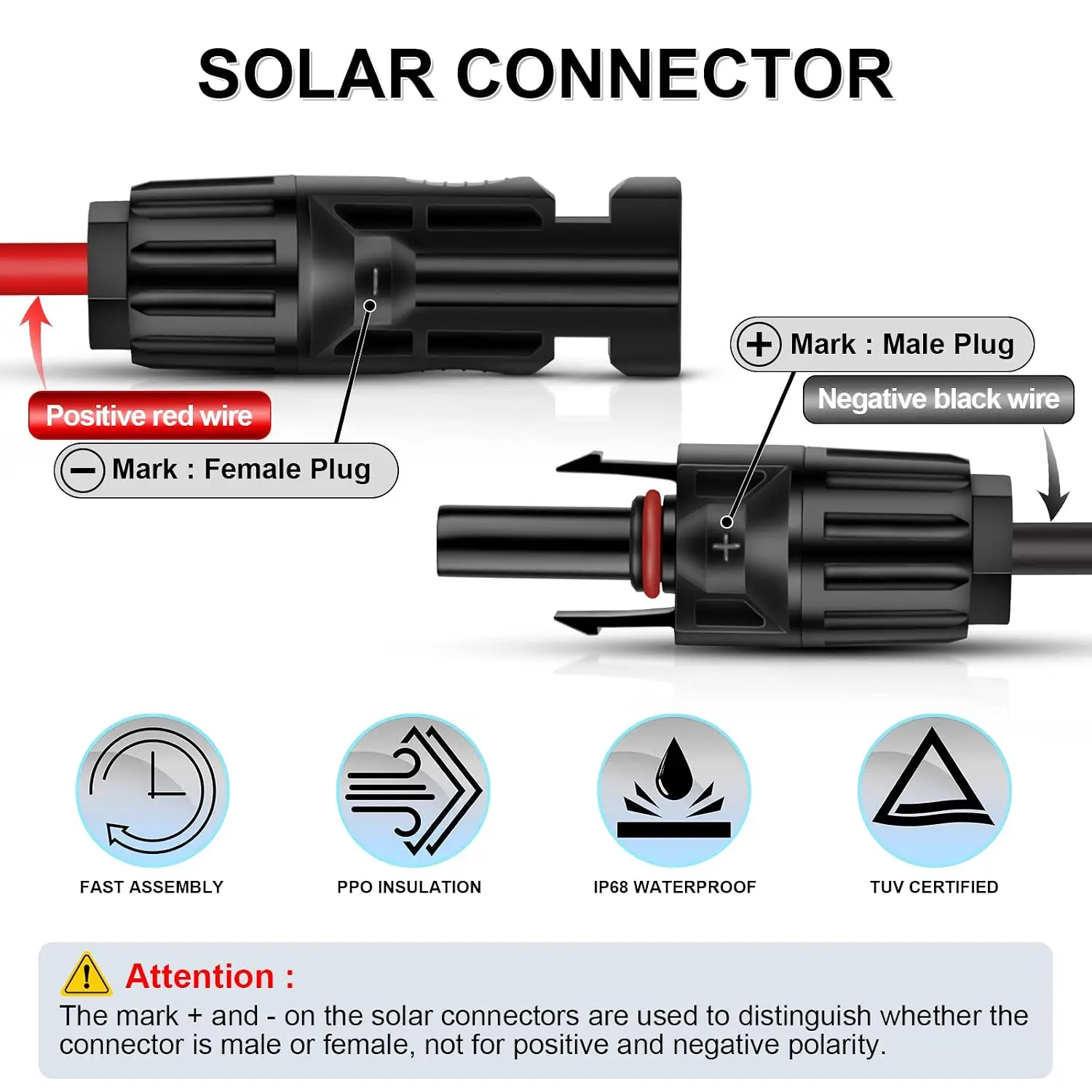 10 Feet 10AWG (6mm²) Solar Extension Cable, 1500V DC PV Wire | Tinned Copper PV Wire, 1500V DC, TUV-Certified, UV Resistant