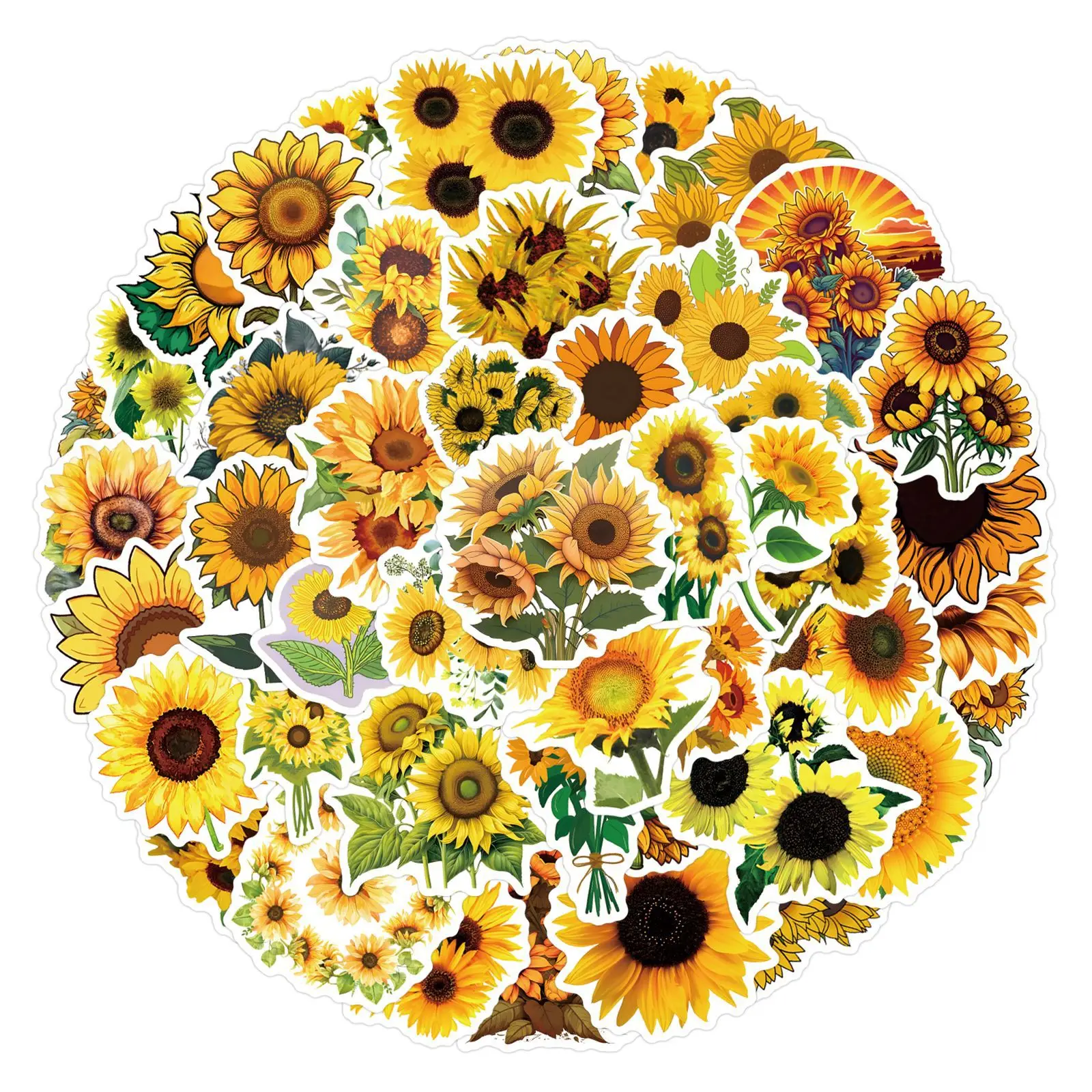 50Pcs SunFlower Graffiti Stickers Cute Creative Exquisite Patterns for DIY Laptop Scrapbook Decoration Student Art Supplie