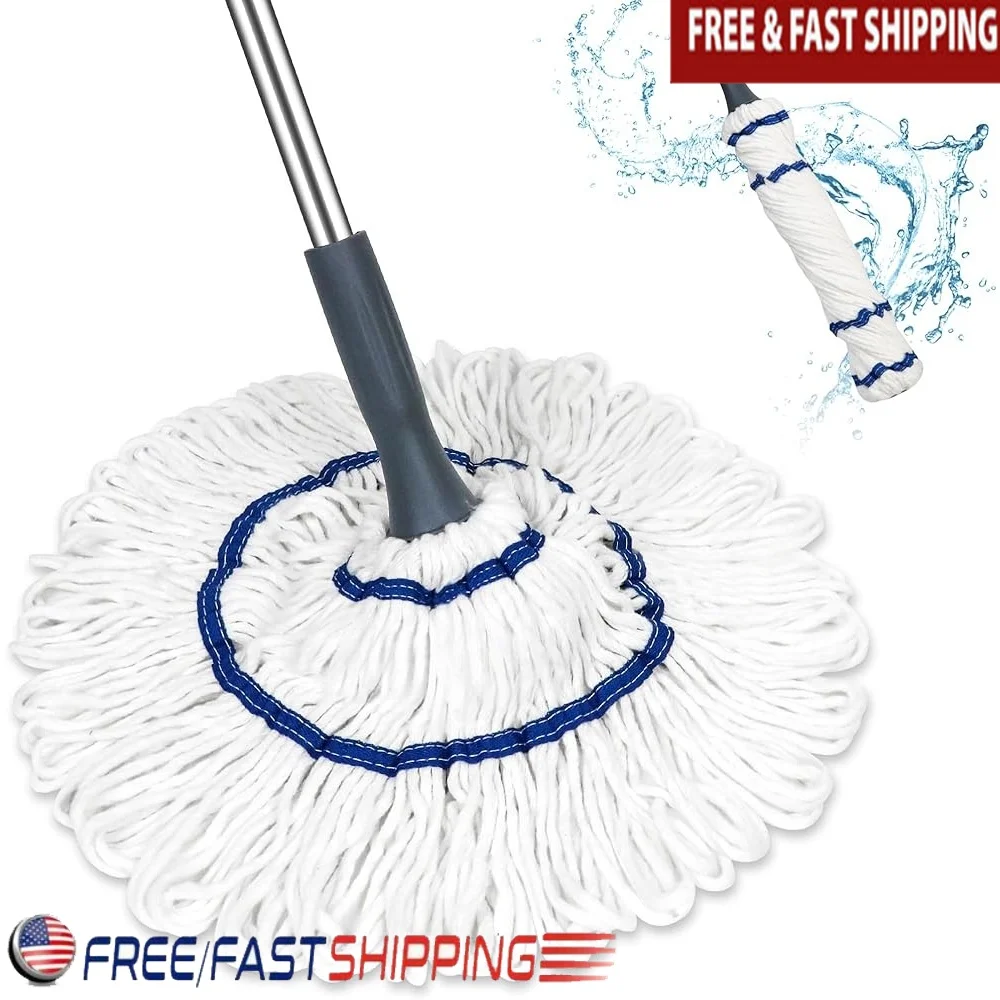 

Self-Wringing Twist Mop Cotton Wet Dry Mop with Long Handle Hardwood Vinyl Tile Floor Cleaning Home Kitchen Bathroom