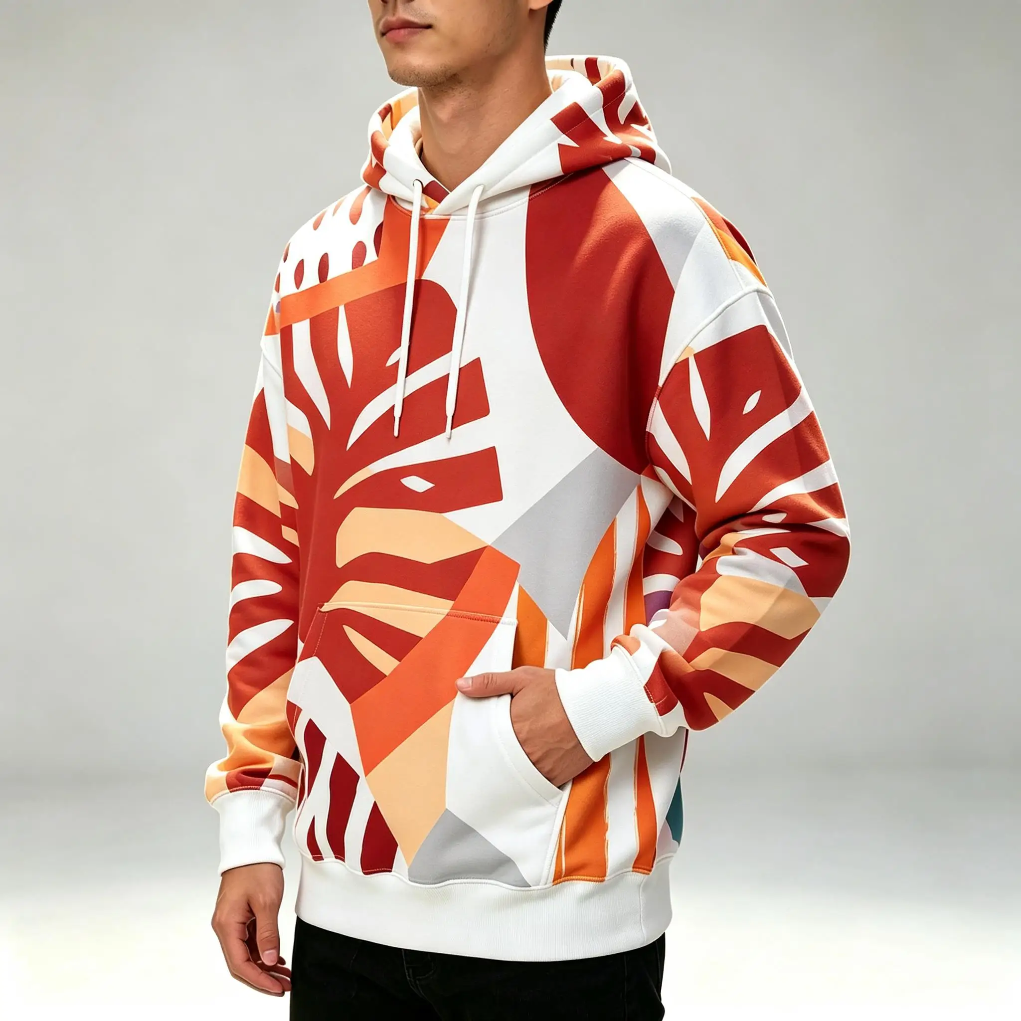 Men's Hoodie White Colorful Abstract Geometric Print Breathable Soft Pullover Sweatshirt for Streetwear Party Daily Wear