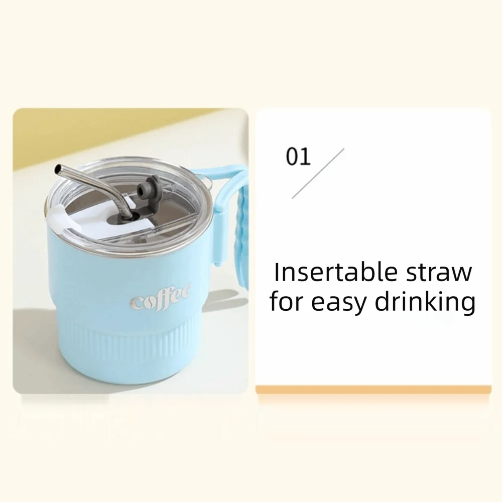 Picture 5: 304 Stainless Steel Double Layer Coffee Mug Leak-proof Sealed Stainless Steel Coffee Mug Foldable Handle with Straw
