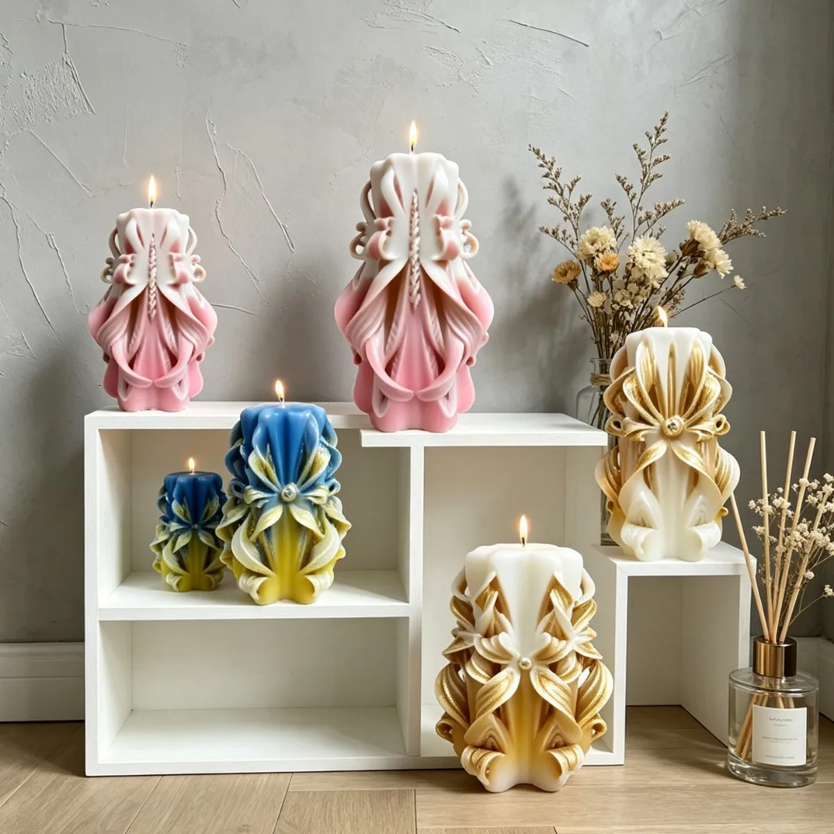 Hand-carved candles, high-end wedding decoration ornaments, artistic fragrance candles L size