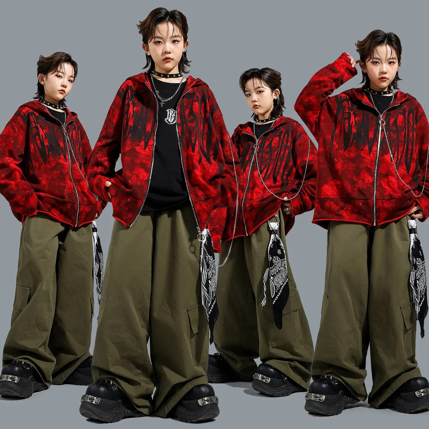 

Детская танцевальная одежда в стиле хип-хоп, красное пальто с капюшоном для мальчиков, зеленые штаны, осенне-зимний наряд для уличных танцев, джазовый костюм с длинными рукавами BL17809