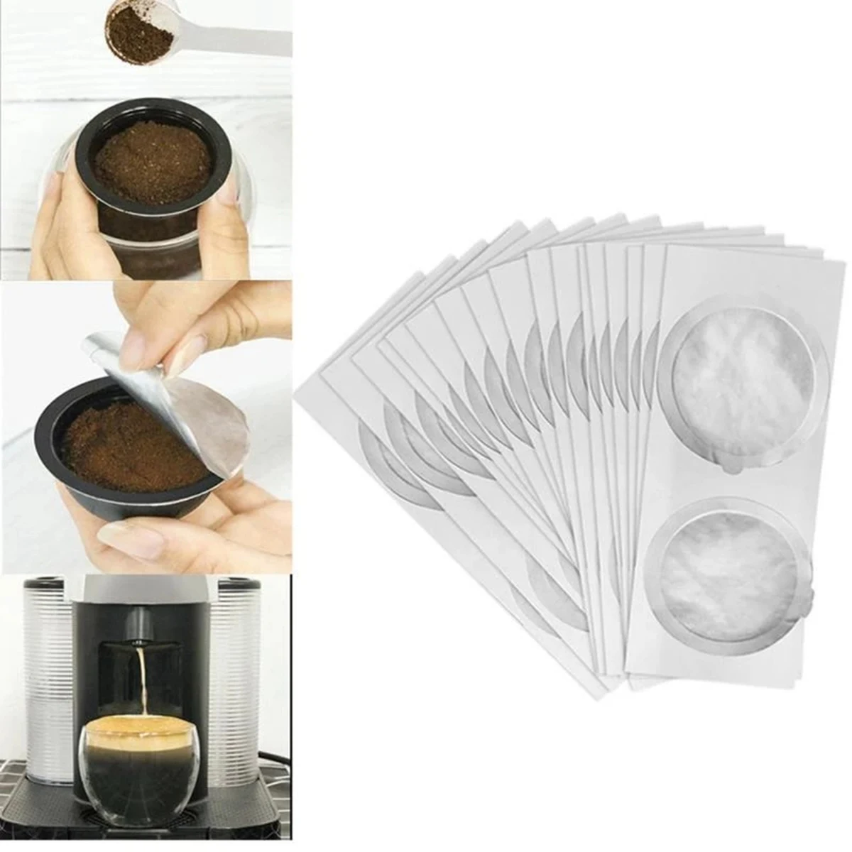 100PCS 62MM Capsule di caffè usa e getta Guarnizioni Lamine Crema Schiuma Caffè Filtro Coperchio Adesivo per Vertuo