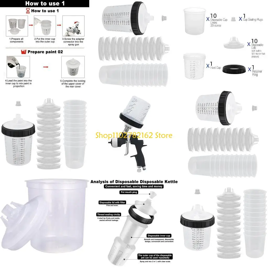 

547B Paint Sprayer Cup Disposable Cups with Retainer Rings For All Paint Types