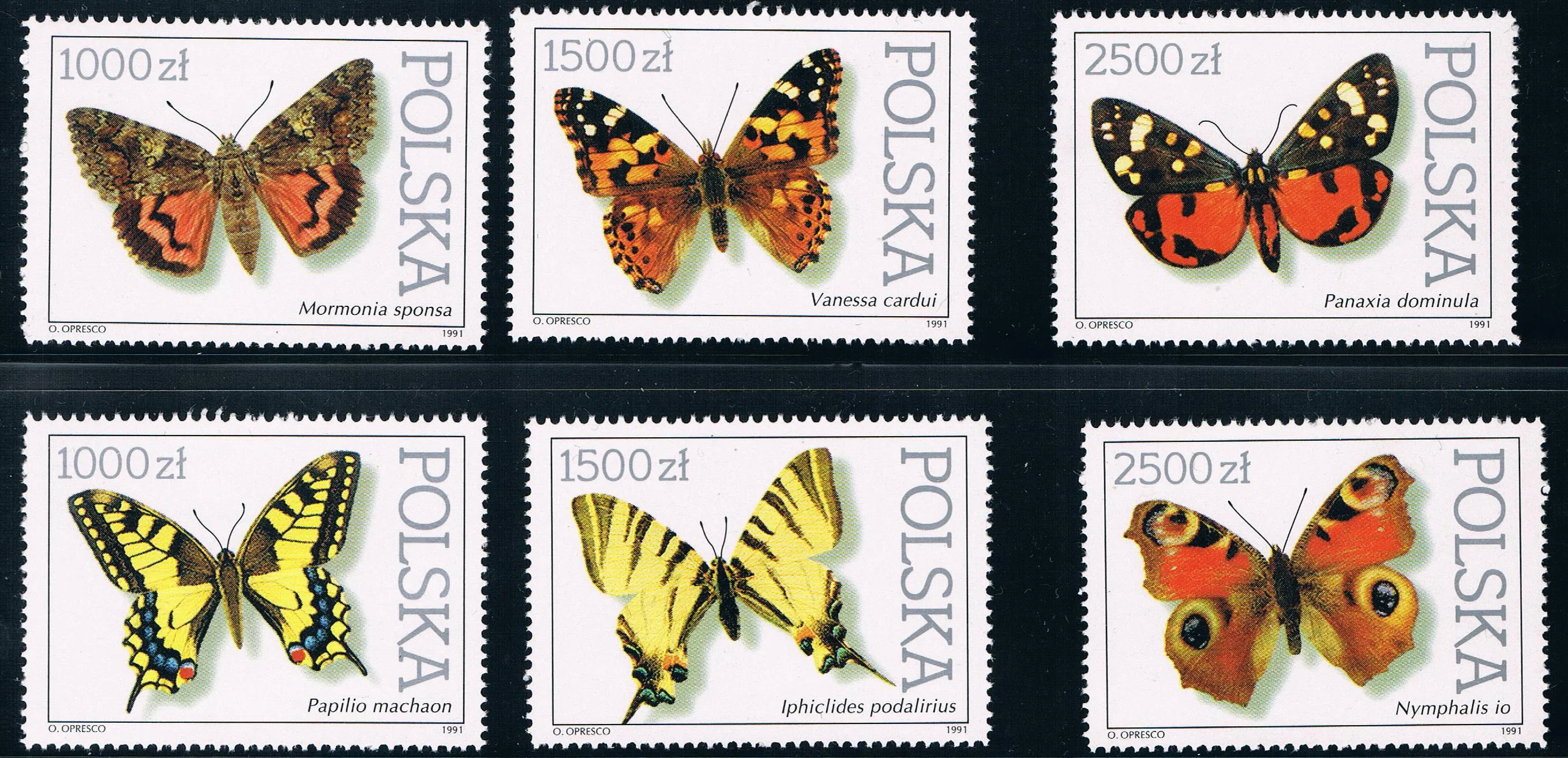 6Pcs/Set New Poland Post Stamp 1991 Butterfly Stamps MNH