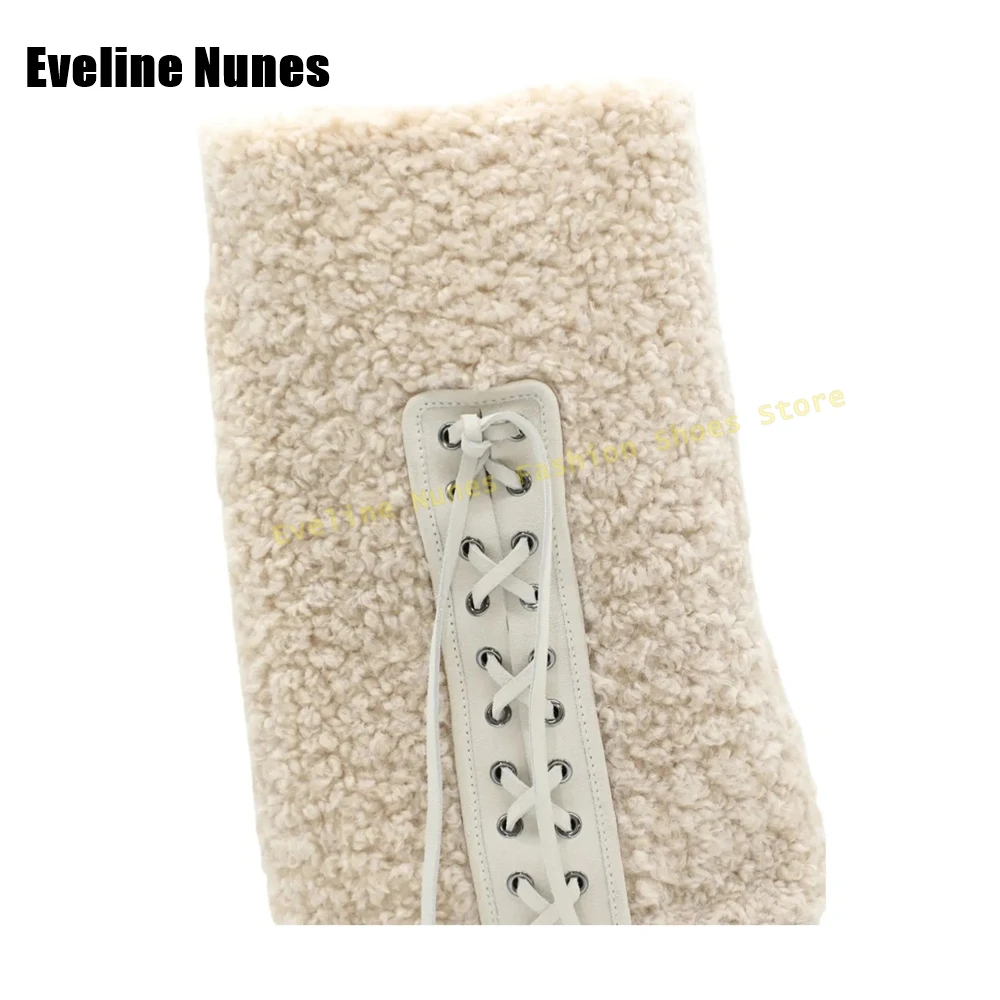 عبر تعادل الفراء كم الأحذية جولة تو حذاء بكعب سميك منصة سحب على المرقعة النساء الشتاء حذاء برقبة للركبة الثلوج موضة أحدث #6