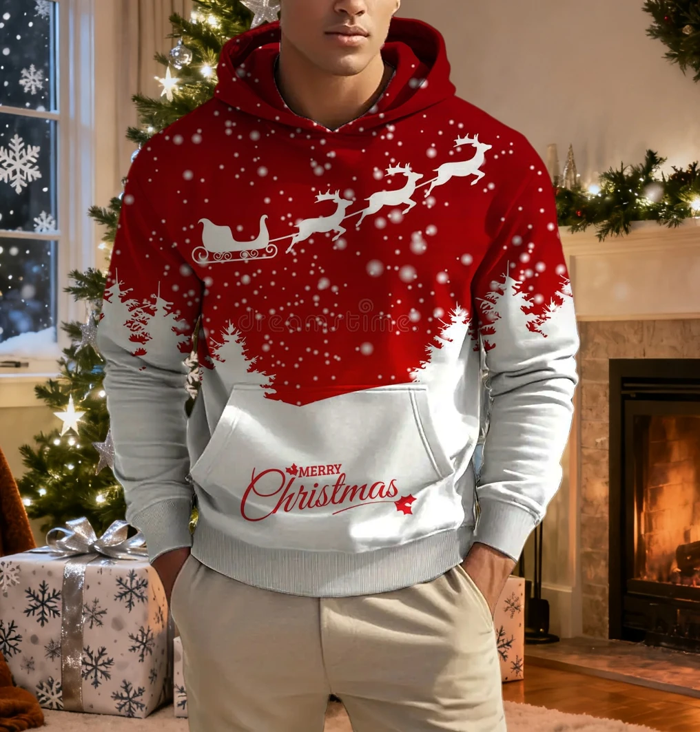 الرجال عيد الميلاد الرنة طباعة هوديي الحيوان الكرتون نمط البلوز عارضة لطيف البلوز المتضخم المتناثرة للجنسين الملابس #2