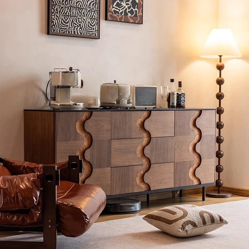 خزانة جانبية لتناول الطعام من الخشب الصلب بالكامل على طراز العصور الوسطى، وخزانة مدخل، وخزانة بأدراج متكاملة من خشب الجوز الأسود مقابل #3