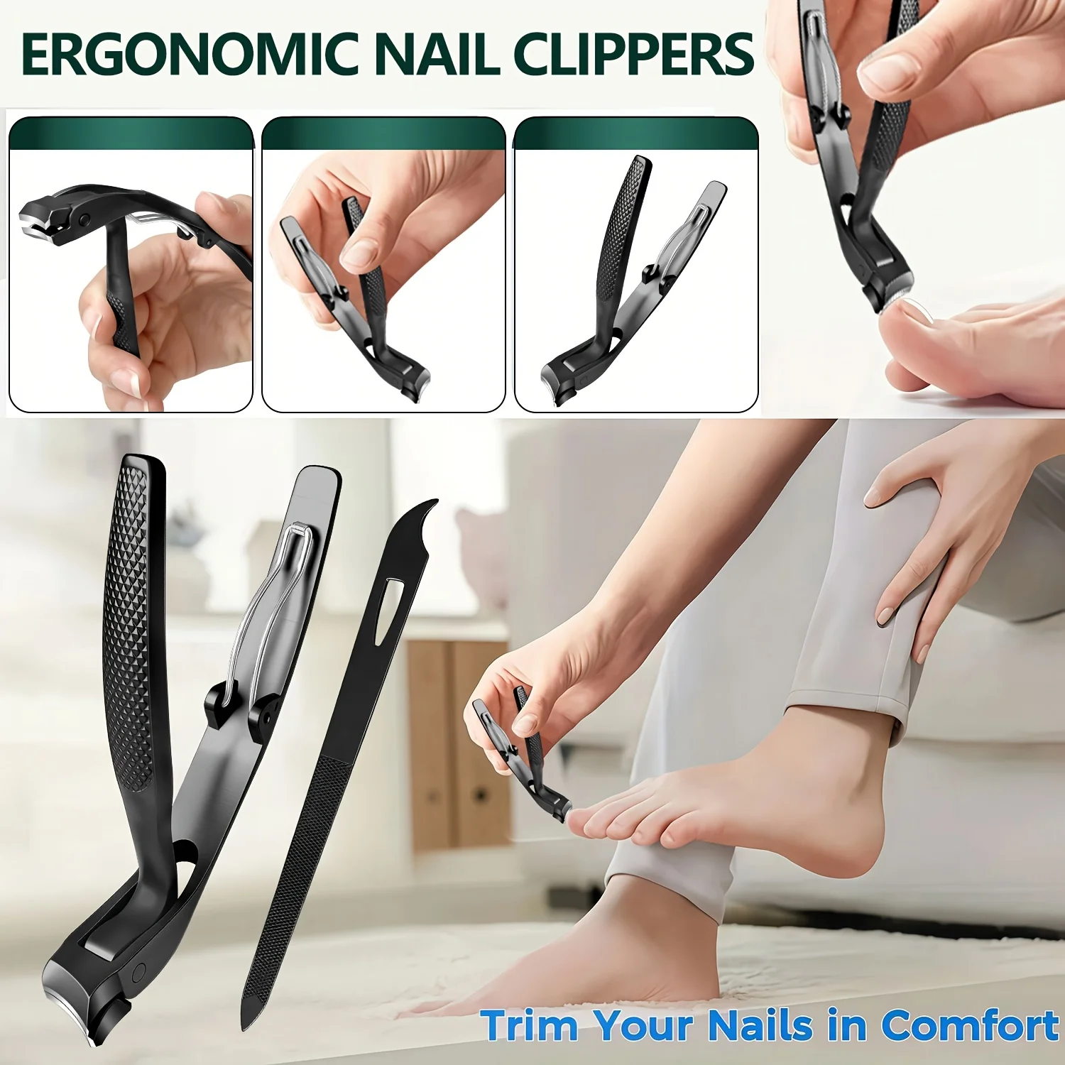 2Pcs Household Nail Trimming Kit Large Jaw Nail Clipper Multi Purpose Nail File for Men Women Seniors