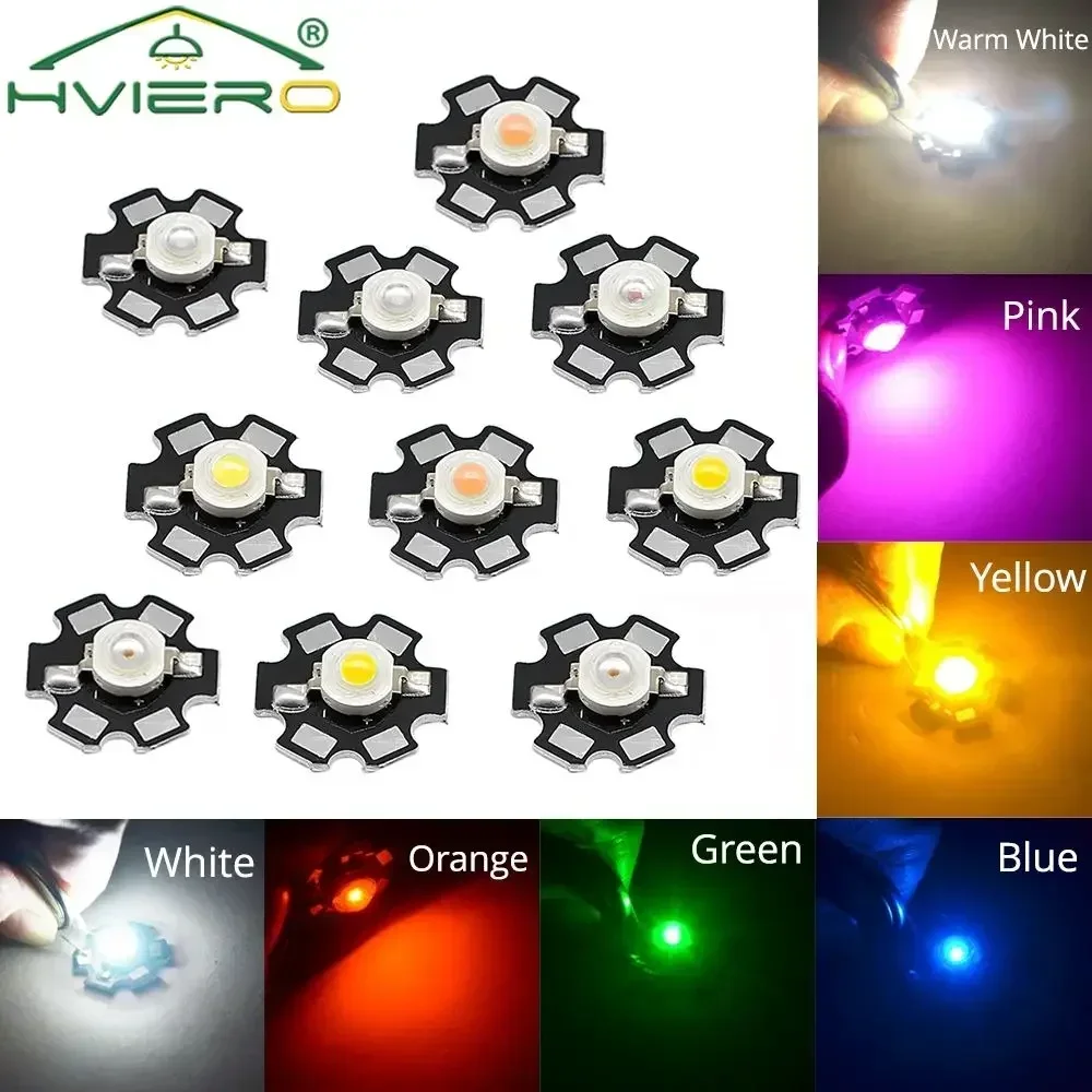 100X 1W High Power Light Beads Warm White  with 20mm Star PCB Emitter LED Bulb 4 Gold Line COB Diodes Lamps for Flashlight Home