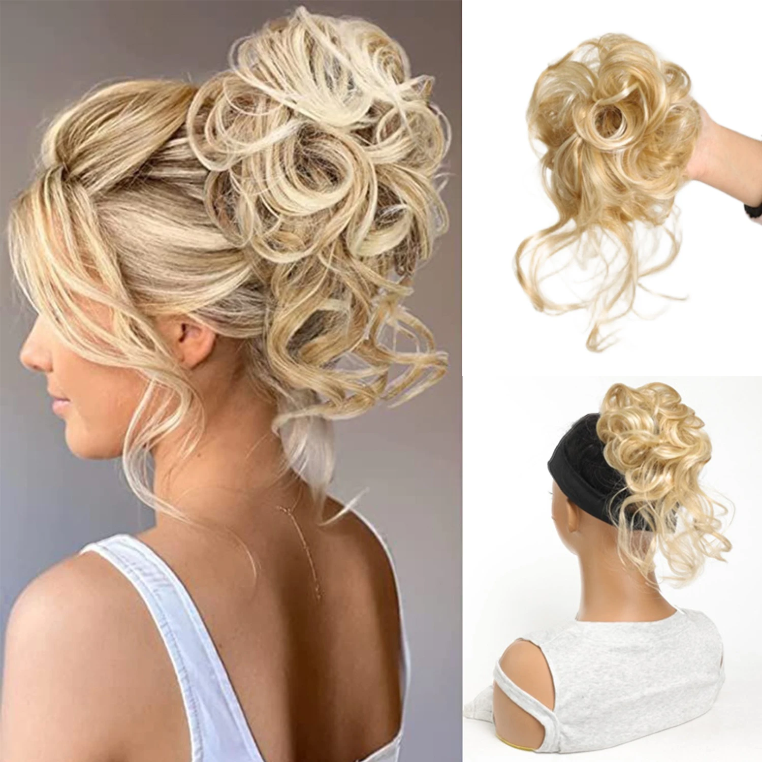 

Synthetic Hair Bun Chignon Messy Curly Hair Band Elastic Scrunchy False Hair Pieces For Women hair band