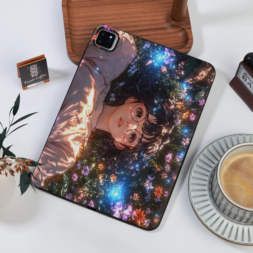 Frosted Tablet Case for Samsung Galaxy Tab S8 S9 S10 S11 Ultra S7 S8 S9 Plus A7 A8 Cover Dreamy Floral Beauty Girl Illustration