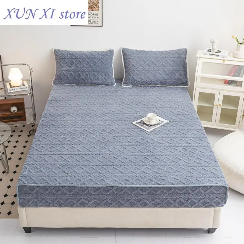 New Plush Queen Fitted Sheet Elastic Thick Soft Bed Sheets Non-slip Luxury Double Bed Pad Mattress Covers with Deep Pocket