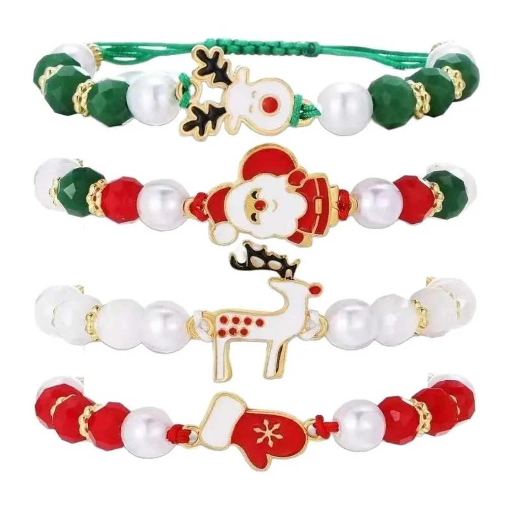 4‑piece set Reindeer Christmas Charm Bracelet Santa Claus Christmas Styled Soft Ceramic Bracelets Imitation Pearl Bracelet