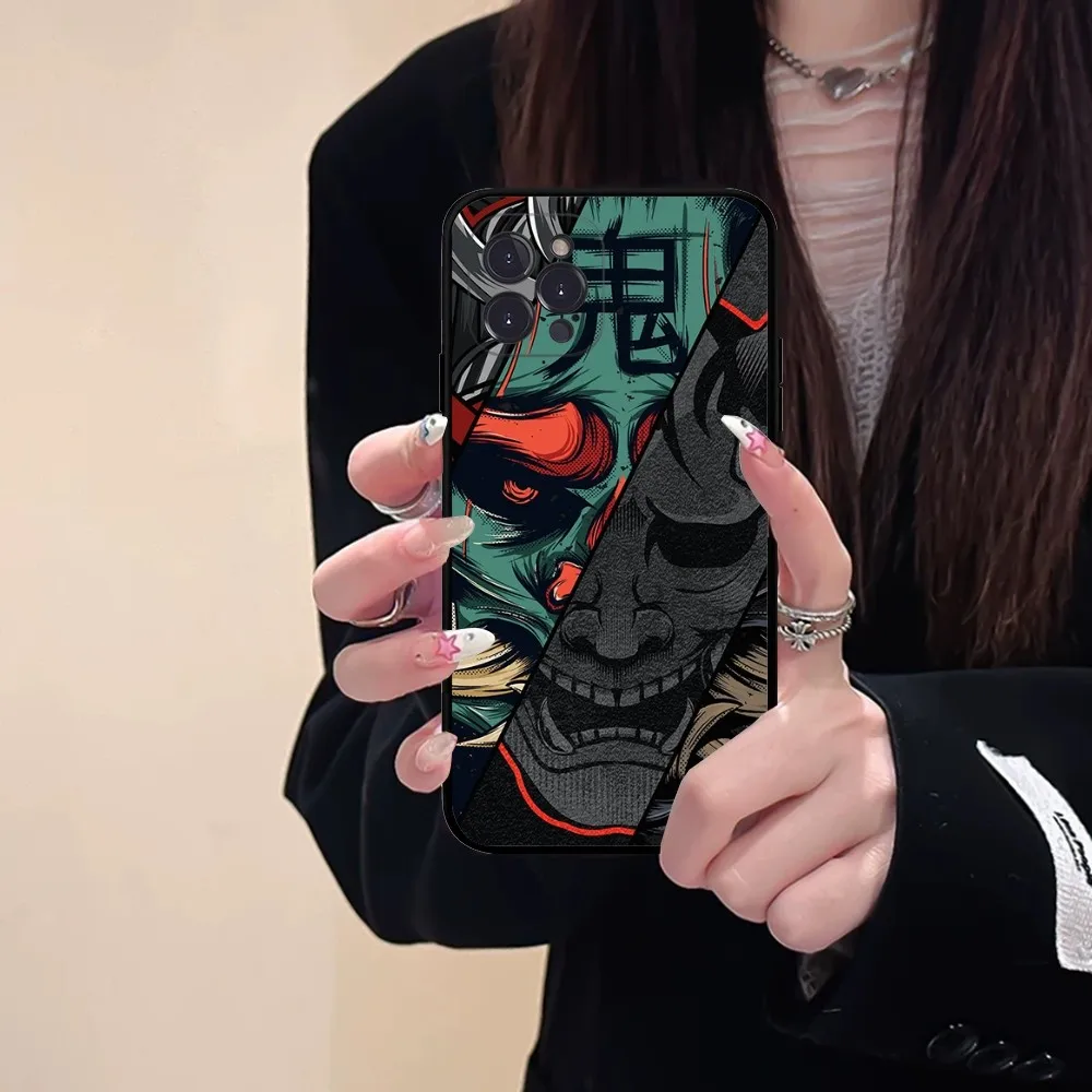 Japan Samurai Oni Mask For iPhone 15 14 11 12 13 Mini Pro XS Max Cover 6 7 8 Plus X XR SE 2020 Funda Shell