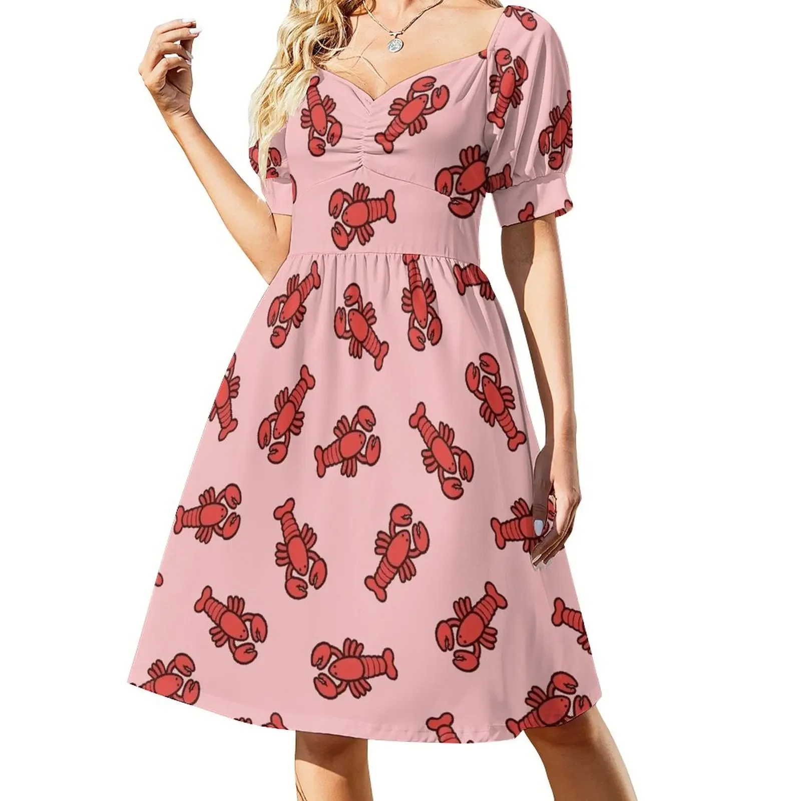 

Lobsters Pattern on Light Pink Short-Sleeved Dress women dress Dresses for wedding party