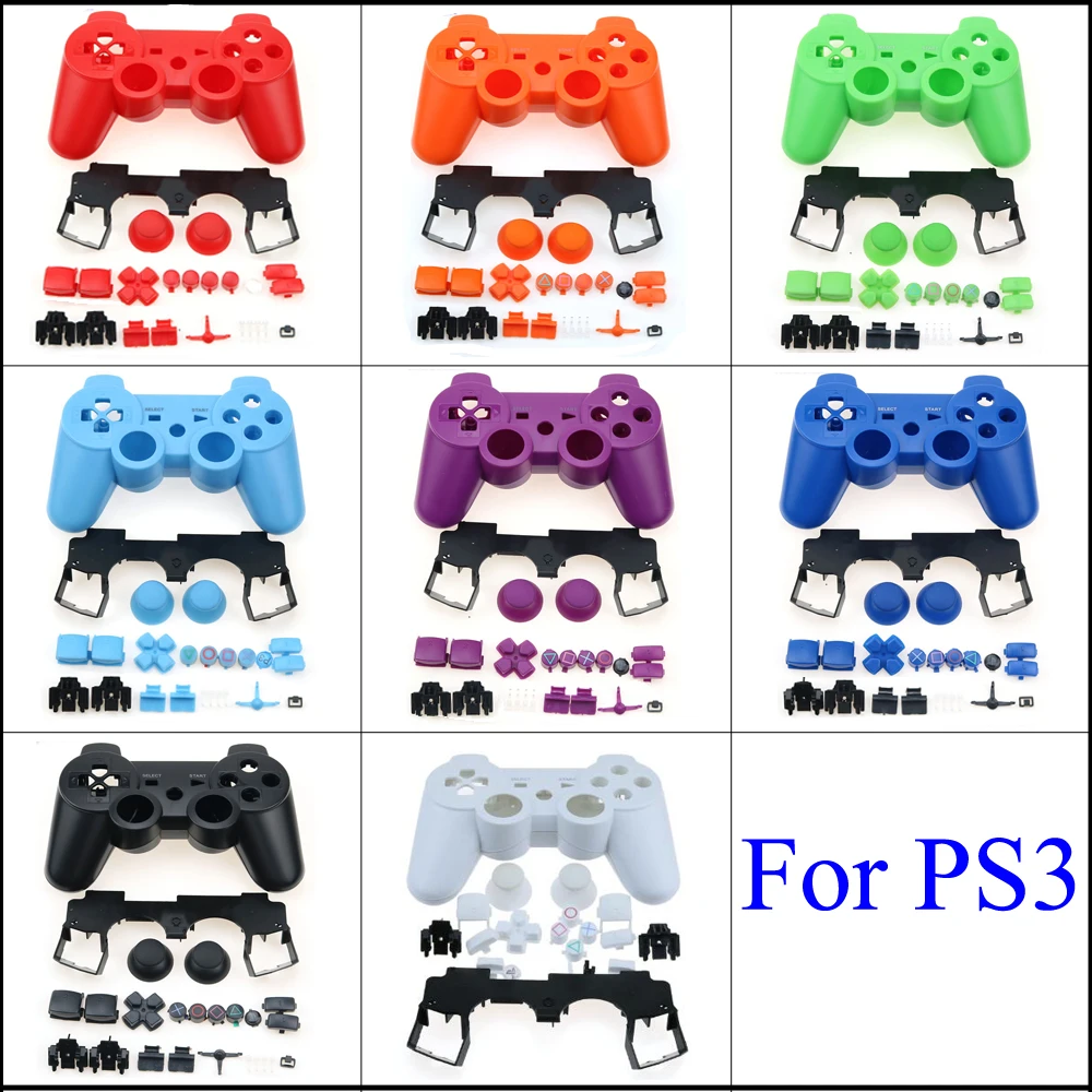Poignée en plastique galvanoplastie de couleur unie, coque complète avec boutons de cadre intérieur, 14 couleurs, adaptée aux jeux sans fil PS3, 1 jeu