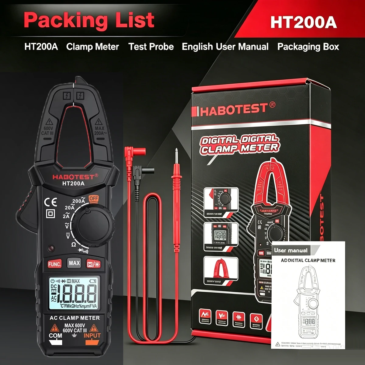 2026 Nieuwe Upgrade HABOTEST HT200D HT2000A Digitale Klemmeter True RMS NCV 2000 Tellingen 200A 600V AC DC Multimeter Tester