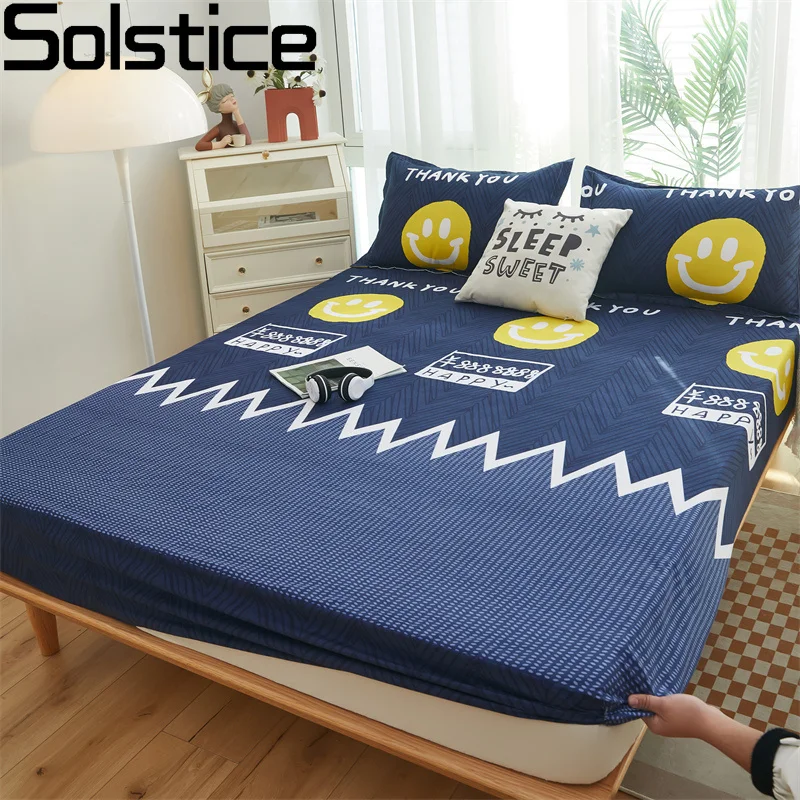 

Solstice Home Textile Girl Kid Teen Bedding Fitted Sheet Flower Blue Cartoon Smiley Face 1Pcs Boy Bed Mattress Cover Double Bed