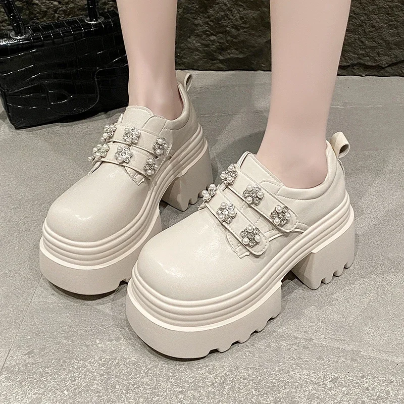 

Fashion Polka Dot String Bead Ladies Shoes 2025 Hot Sale Loafers Women's High Heels New Round Toe Best Seller Platform Heels